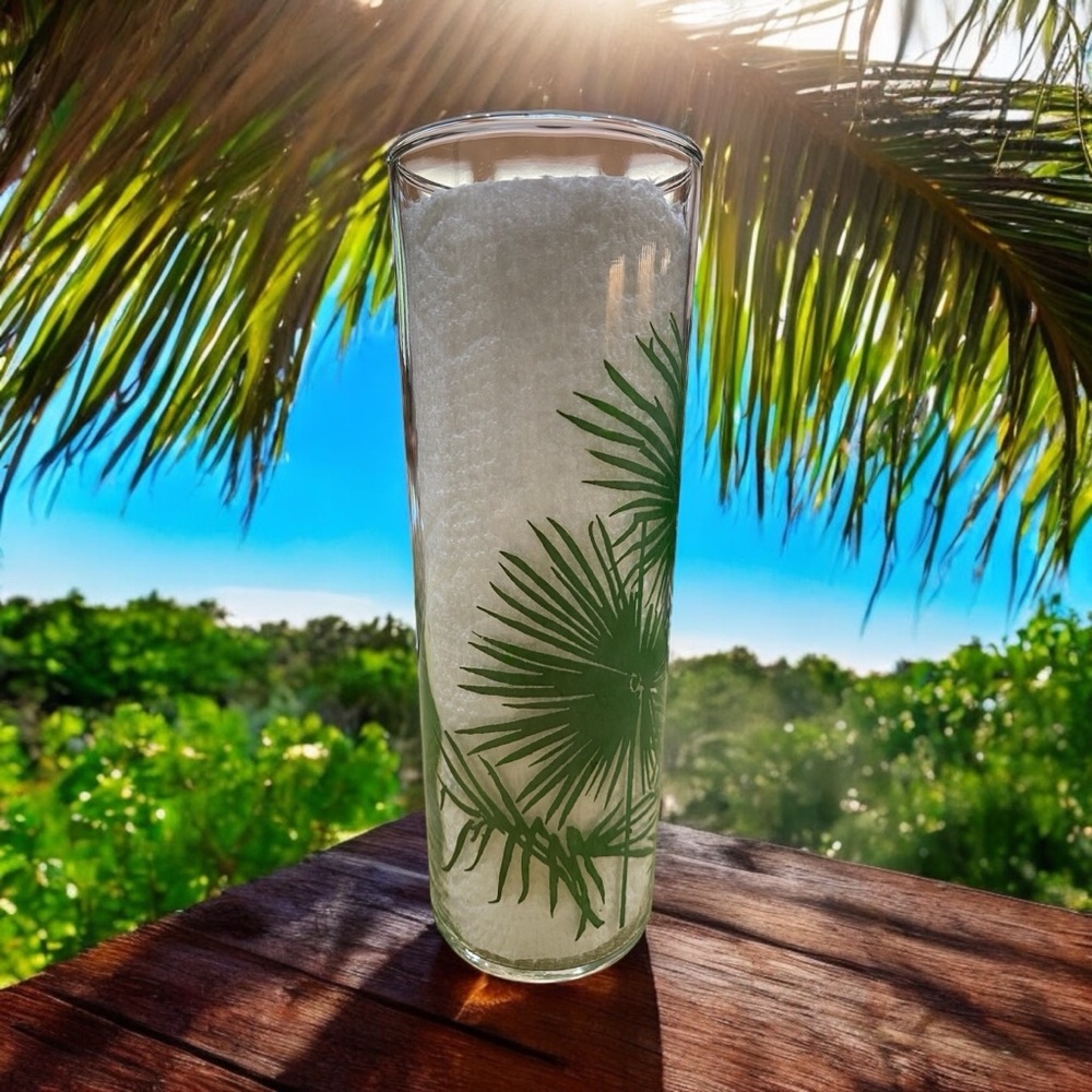 Vintage Federal Glass Tall Collins Glass with tropical palms. MINT  FUN - Picture 2 of 6